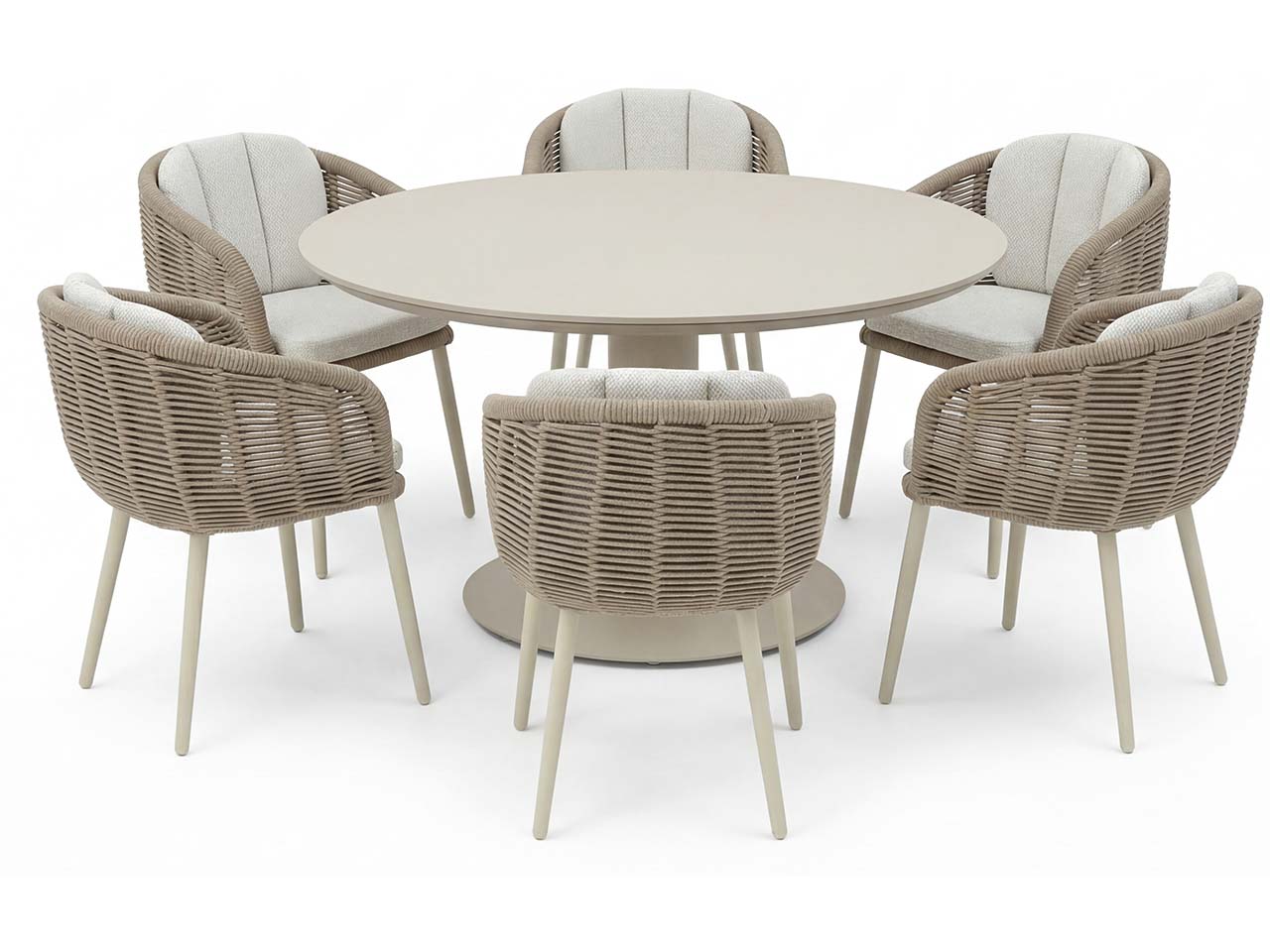 Gartenmöbel-Set "Porto" 7-tlg. 1 Tisch Ø 150 cm, 6 Sessel, sand