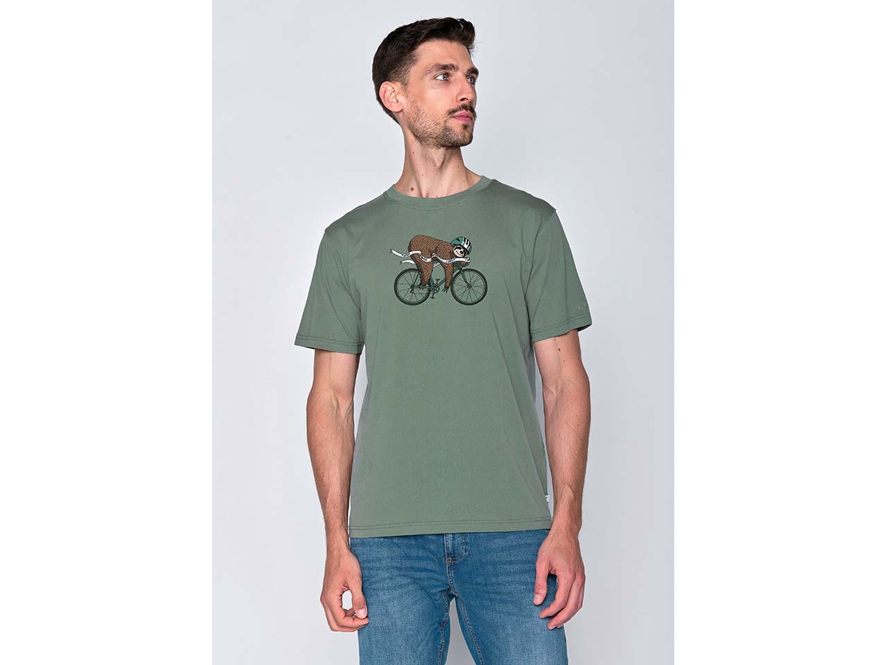 GREENBOMB Bio-Herren-T-Shirt "Finish Sloth" mit Rundhalsausschnitt, pale green, Gr. M