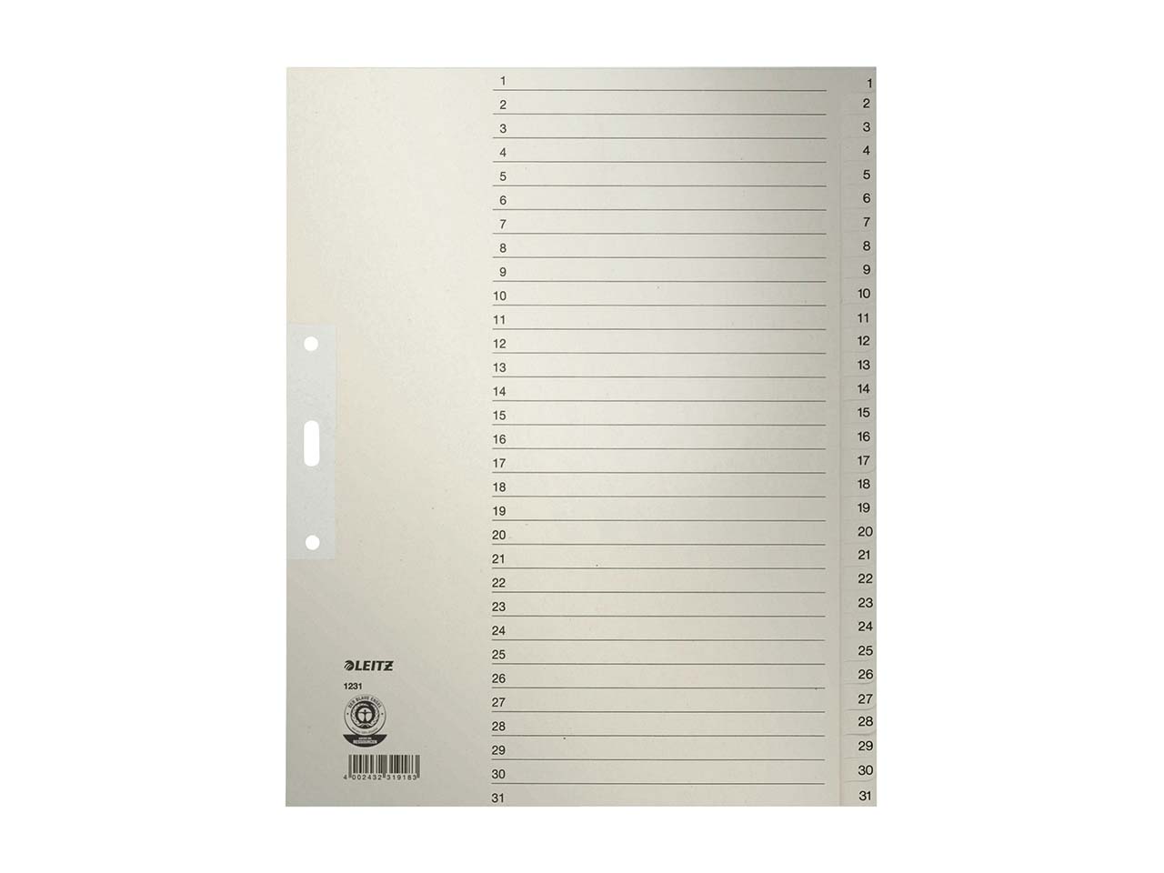 Leitz Register aus Tauenpapier 1-31, A4 Überbreite