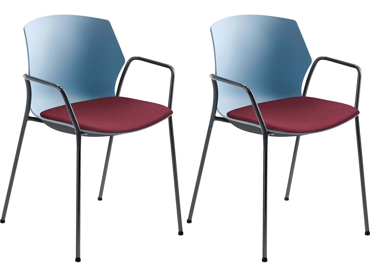 2x Besucherstuhl "2511" hellblau, mit Armlehnen, rotviolett
