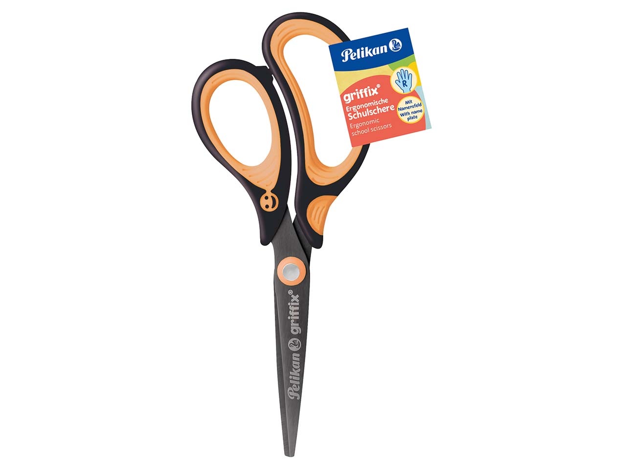 Pelikan Ergonomische Schulschere "griffix" neon black, für Rechtshänder*innen,spitz, 15 cm