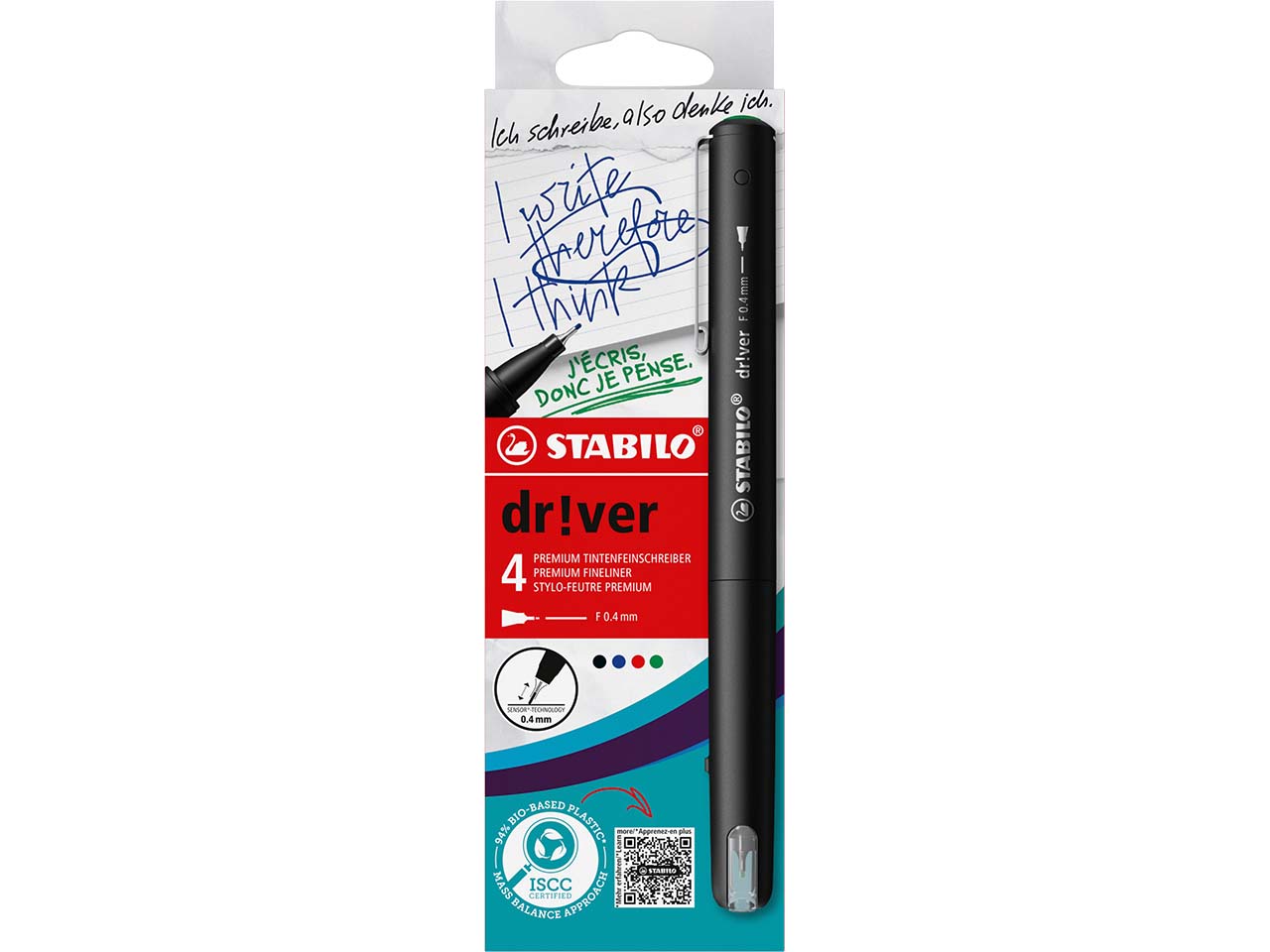 STABILO Fineliner "dr!ver" F, 4er-Set, ISCC Plus 94%