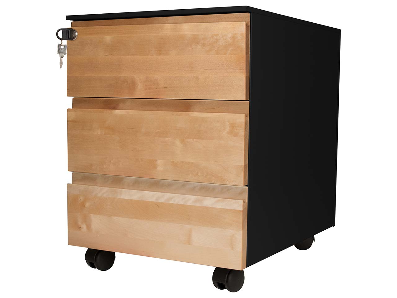 Rollcontainer "CONTACT" 3 SL, soft close, Birke geölt, B42xT53,3xH55 cm, schwarz