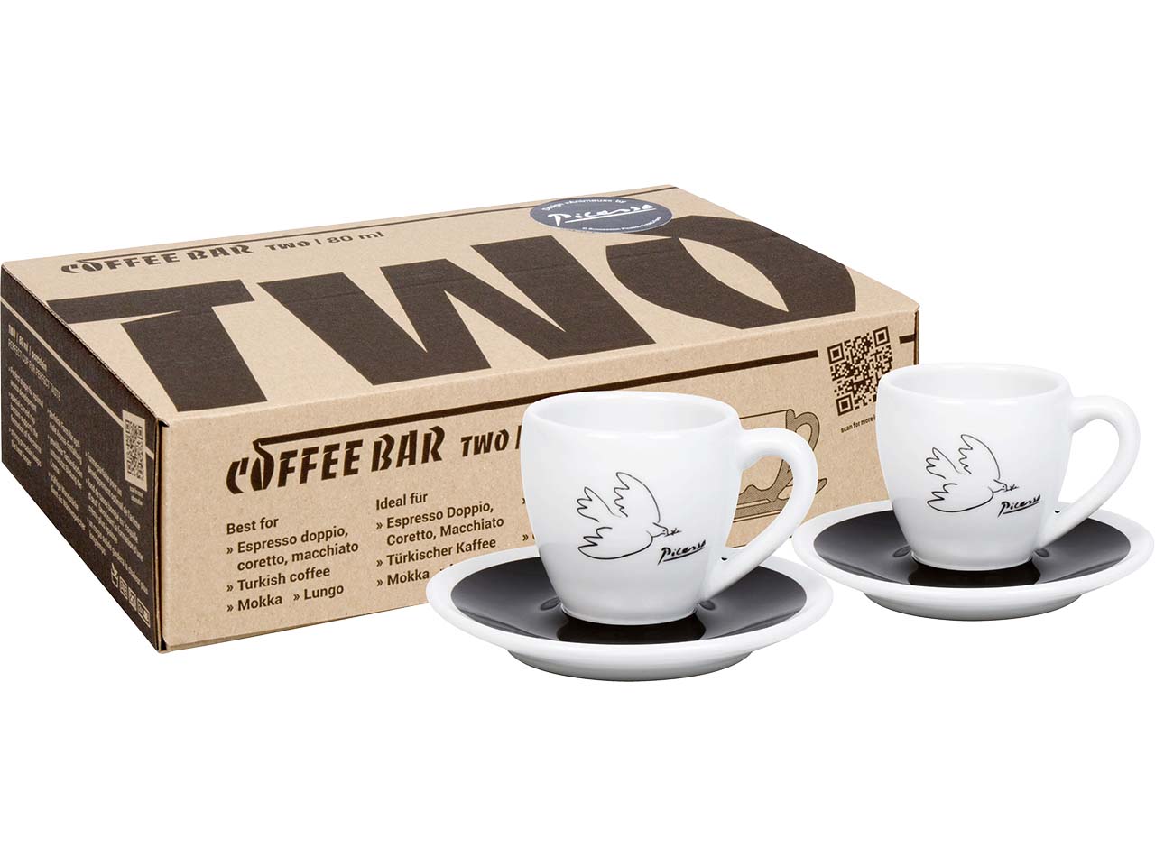 Könitz Espressotassen 2er-Pack "CB TWO Picasso La Colombe" mit Untertassen, Volumen: 80 ml