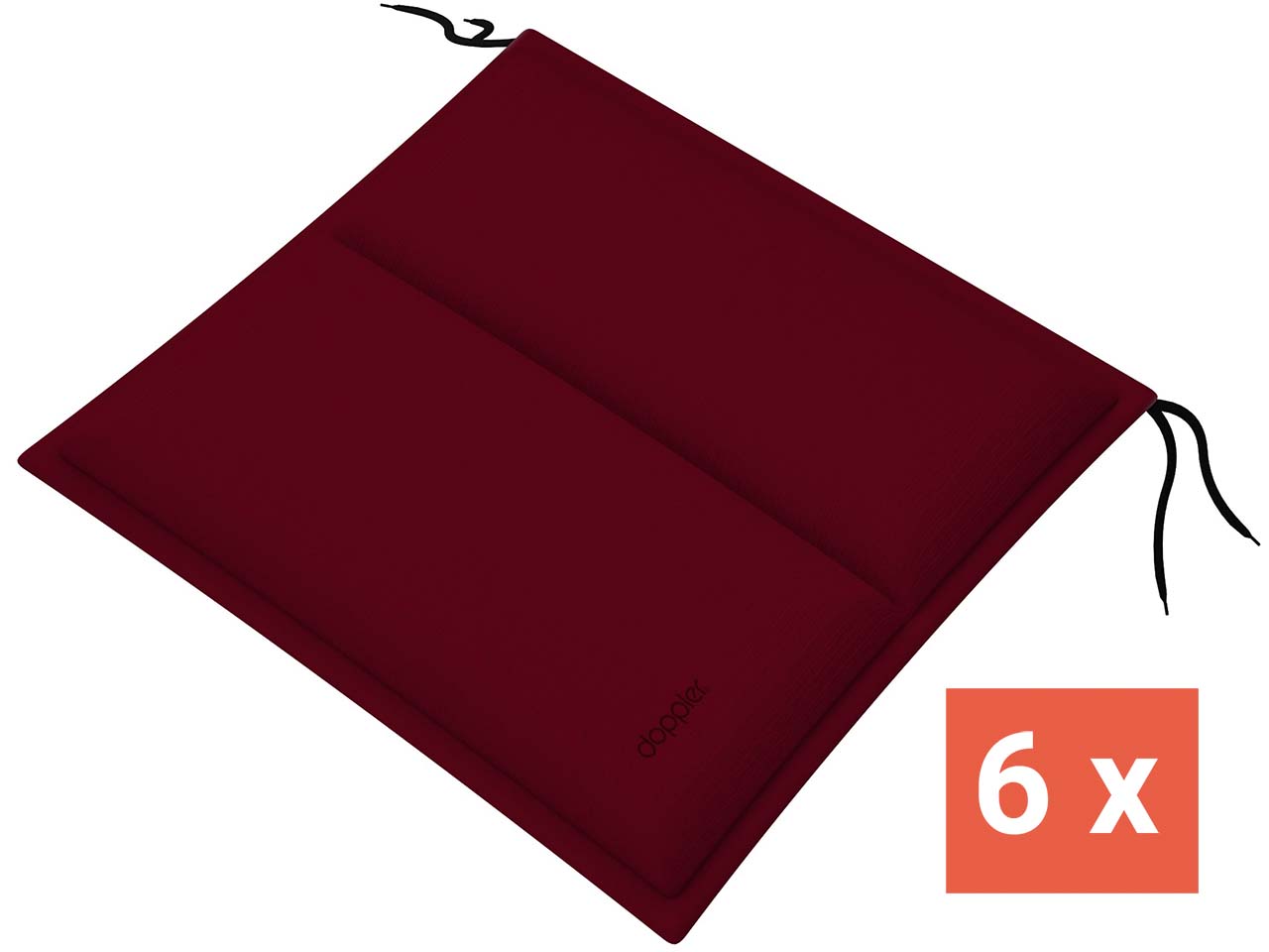 doppler Sitzkissen "CITY" mit Längssteppung, 6er-Pack, 48x48x6 cm, Polyester, bordeaux