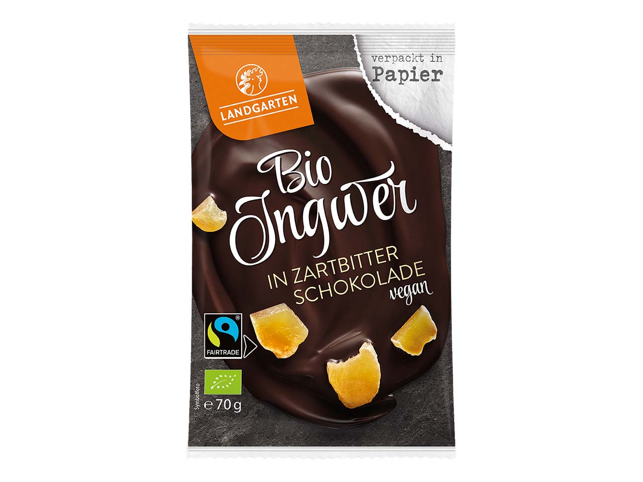 Landgarten Bio-Ingwer in Zartbitter-Schokolade, 70 g