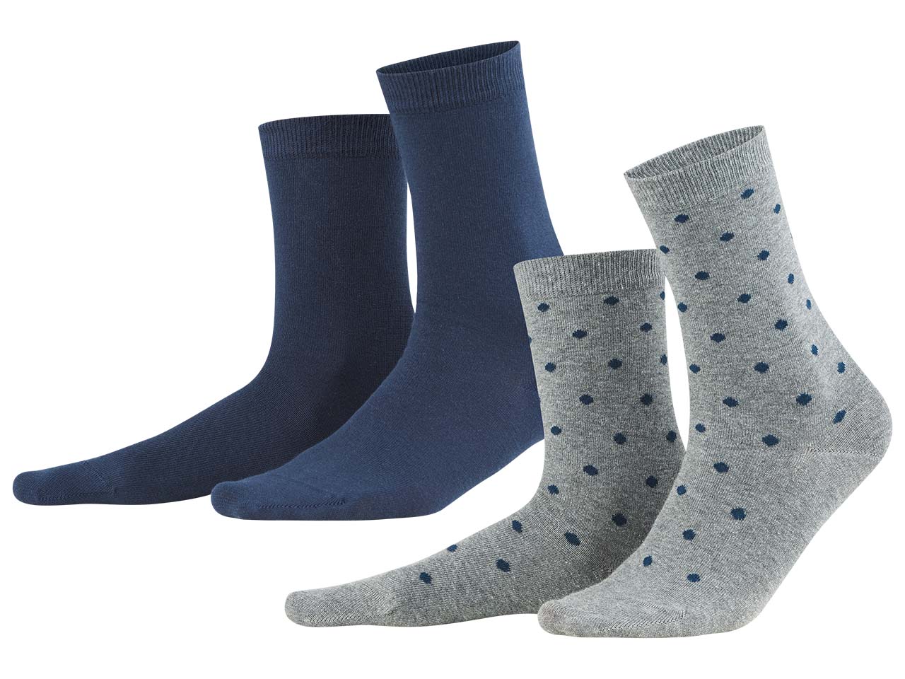 2er-Paar Living Crafts Bio-Damen-Socken "Bettina" dunkelblau/grau gepunktet, Gr. 35/38