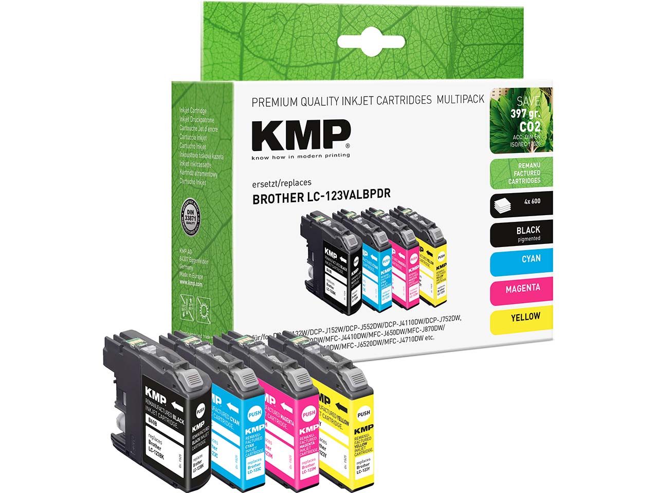 KMP Tintenpatrone ersetzt Brother 4er Set LC123VALBP, schwarz, cyan, magenta, gelb