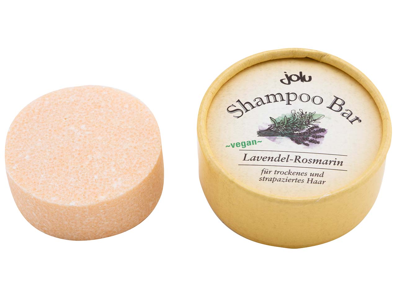 Jolu Festes Shampoo "Shampoo Bar Lavendel-Rosmarin" in Pappdose, 50 g