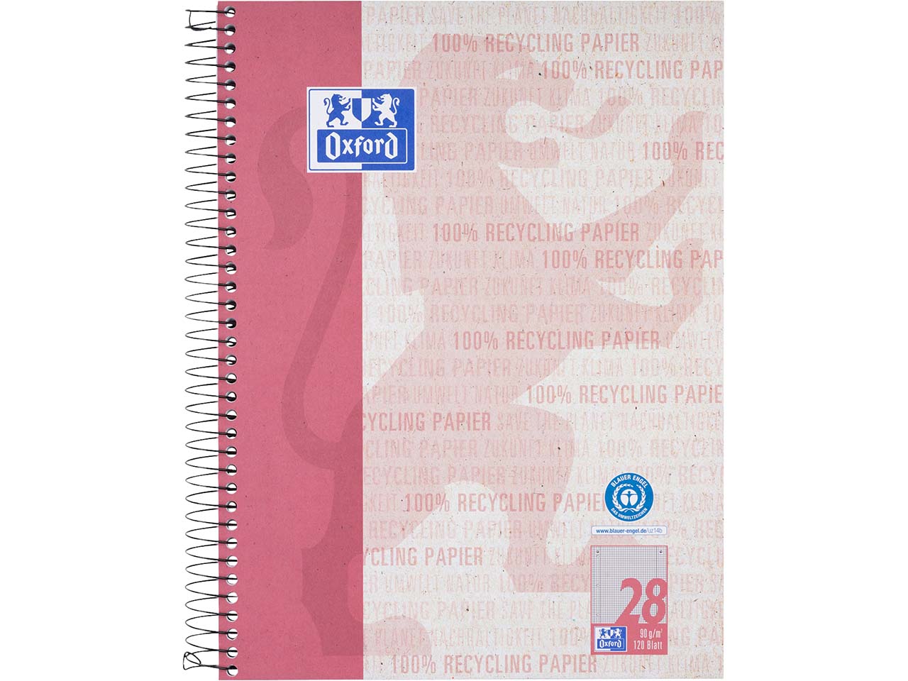 OXFORD Recycling Collegeblock A4+, 120 Blatt, kariert mit Doppelrand, 90 g/m²