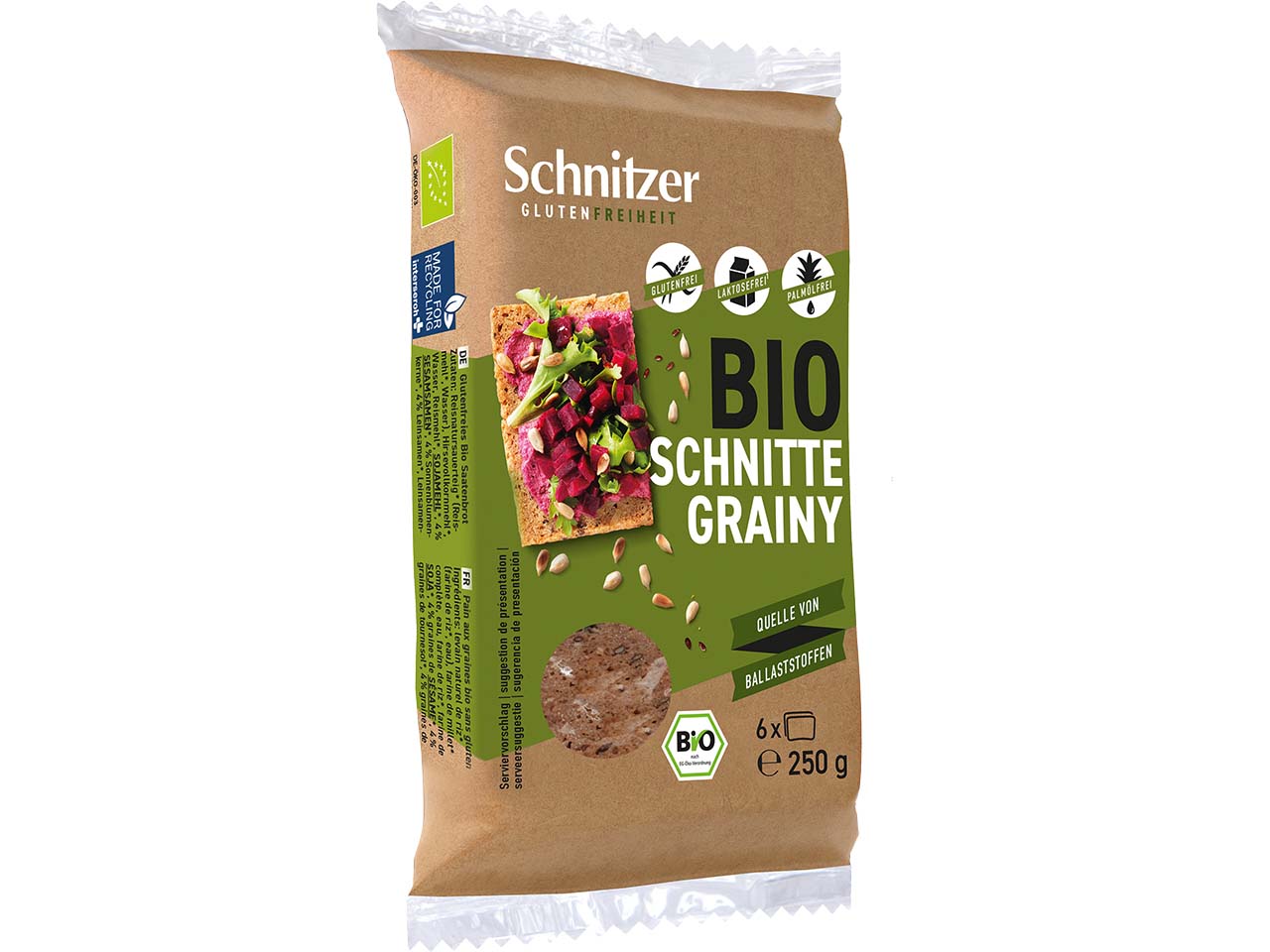 Schnitzer Bio-Saatenbrot "Schnitte Grainy", glutenfrei, 250 g