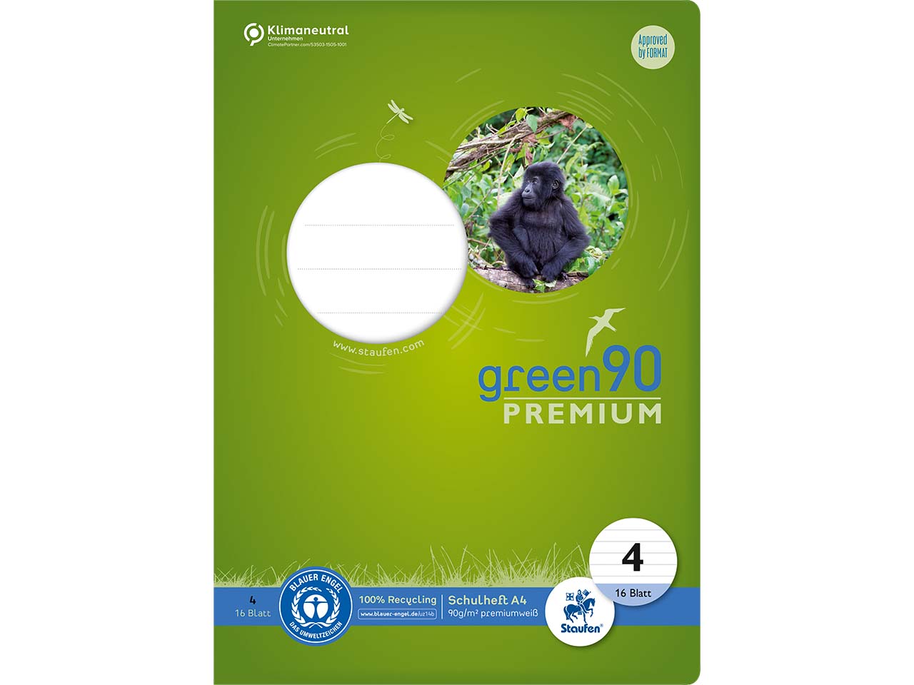 Staufen Schulheft "green" DIN A4, 90g/m², Lin. 4, 16 Blatt