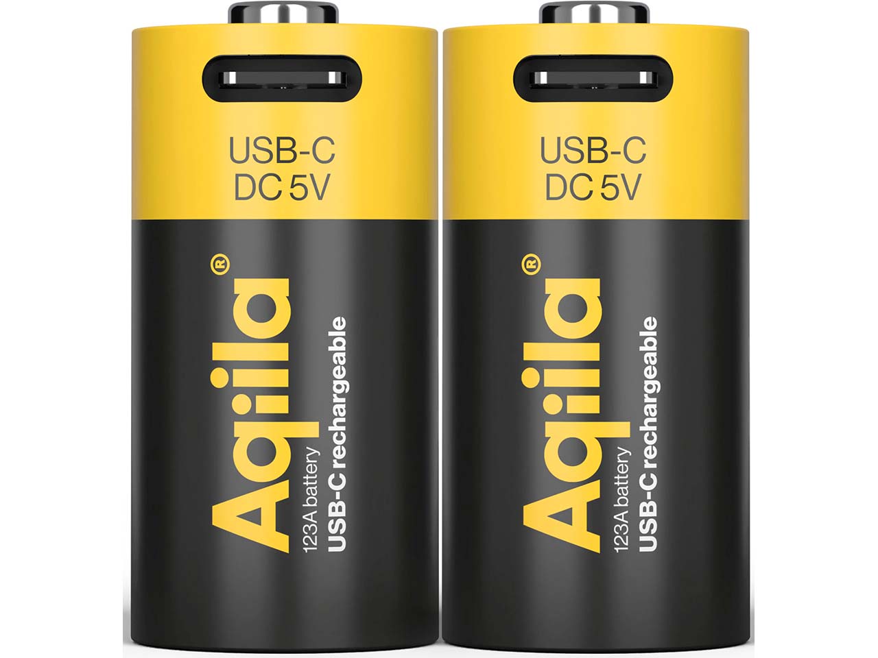 Aqiila Akku-Batterie zum Wiederaufladen über USB-C, CR123A, 3V, 750 mAh, 2 Stk.