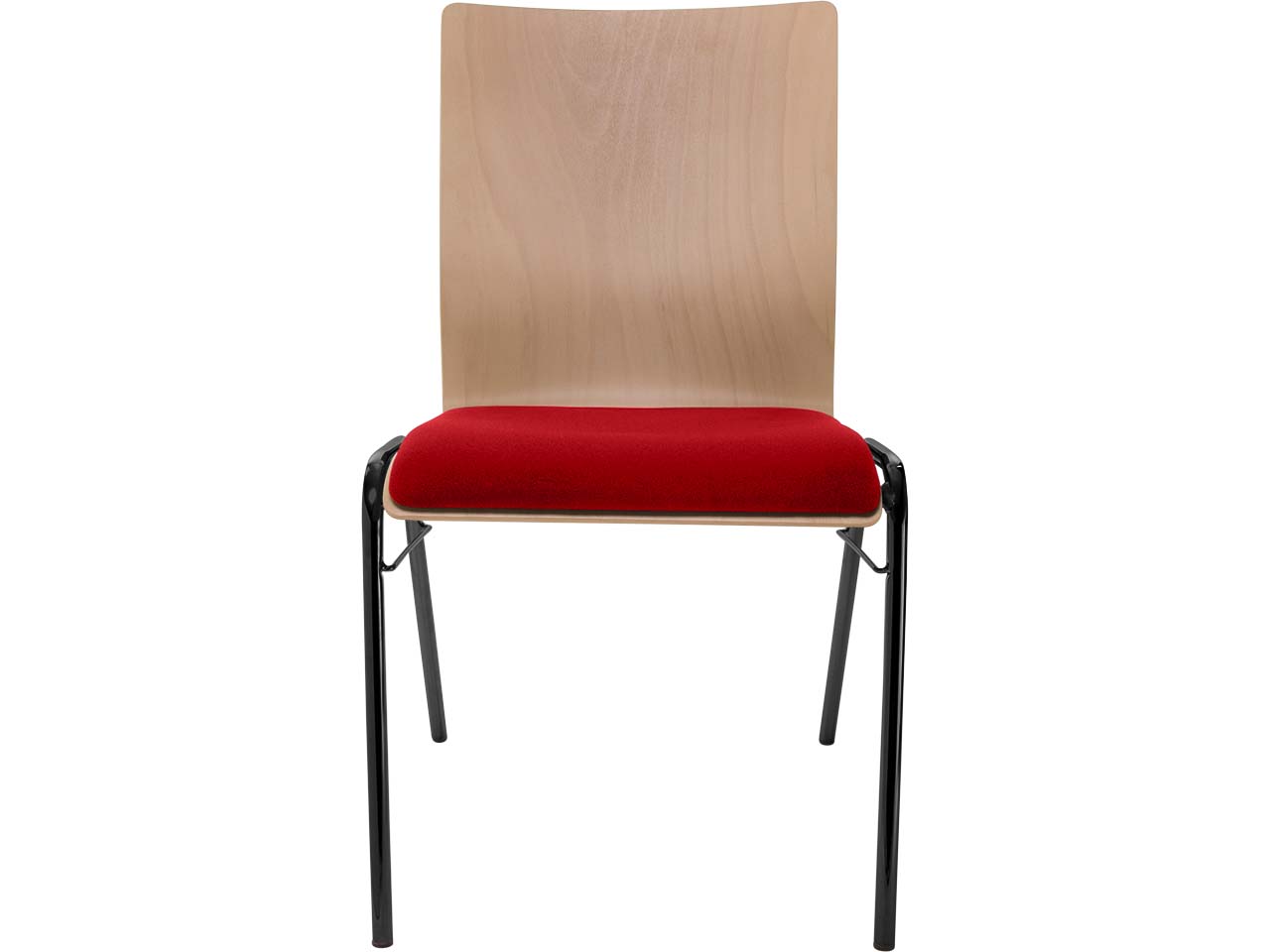 Besucherstuhl "A45" Buche, Gestell schwarz, Steg, Sitzpolster rot