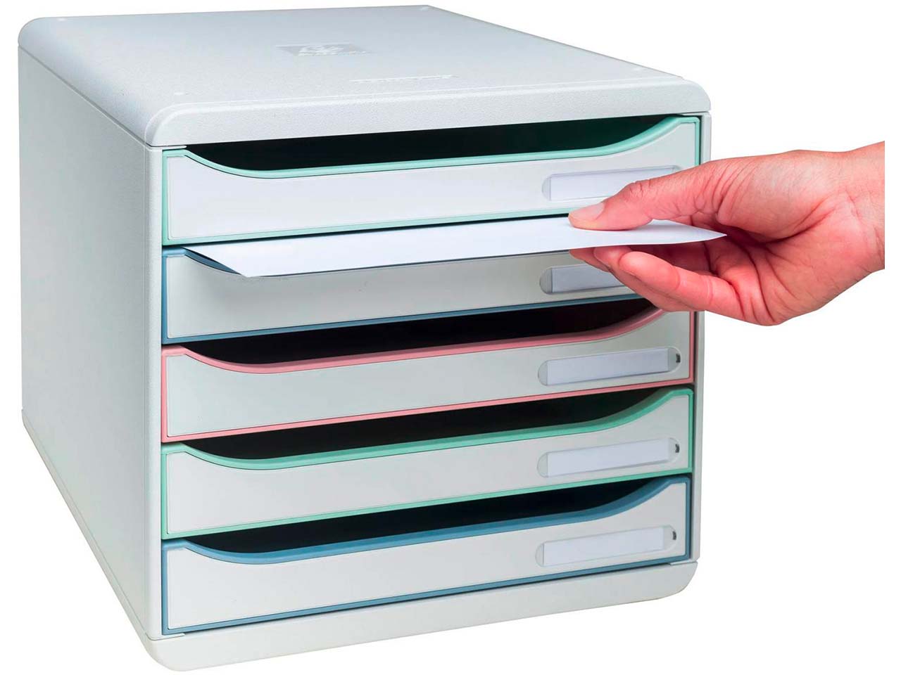 Exacompta Schubladenbox "Big Box AutentiK" DIN A4+, 5 Schubladen fbg sort., Korpus weiß Exacompta Schubladenbox "Big Box AutentiK" DIN A4+, 5 Schubladen fbg sort., Korpus weiß