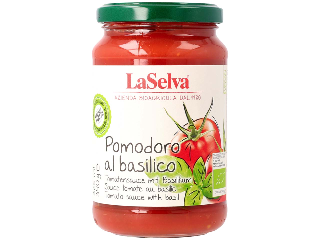 LaSelva Bio-Tomatensauce mit Basilikum, 340 g