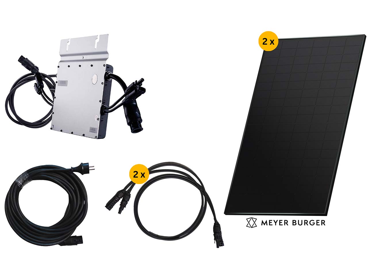 Balkonkraftwerk "Meyer Burger" 2 x 380W + Hoymiles Wechselrichter 800W + 5 m Schuko Kabel