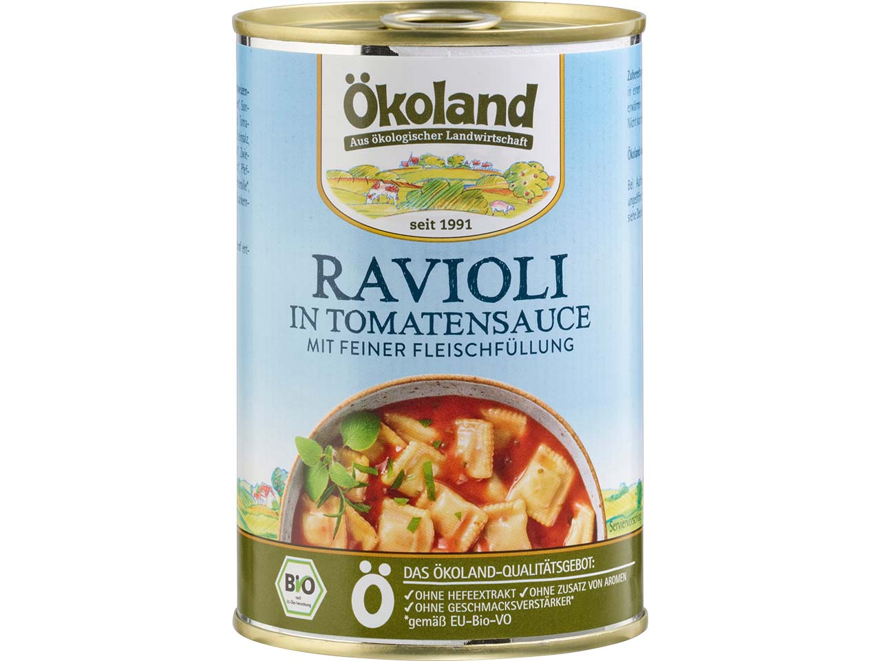 Ökoland Bio-Ravioli mit Fleisch in Tomatensauce, 400 g