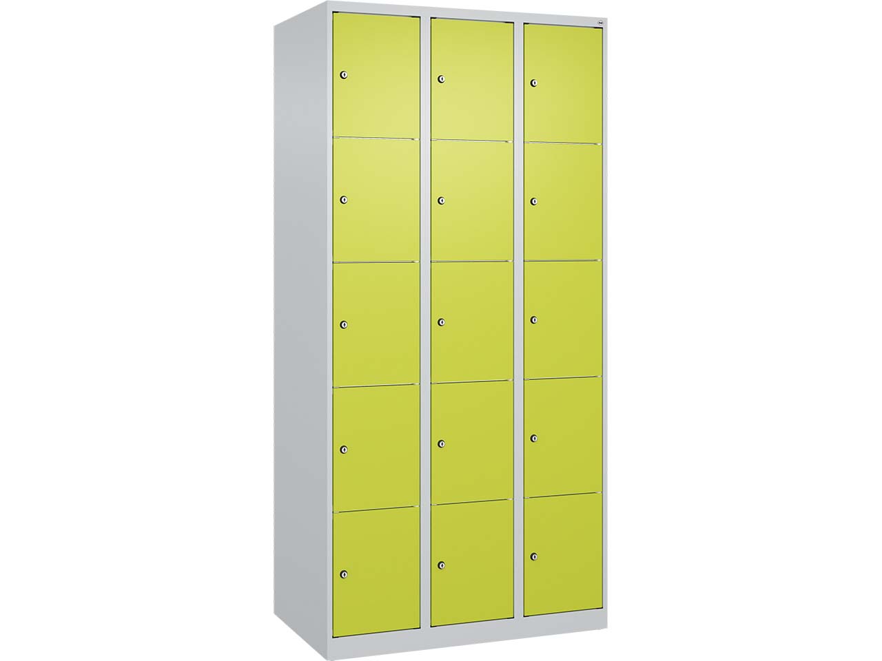 C+P Schließfachschrank Classic PLUS, 15 Fächer, 1850x900x500mm, Lichtgrau/Clowngrün