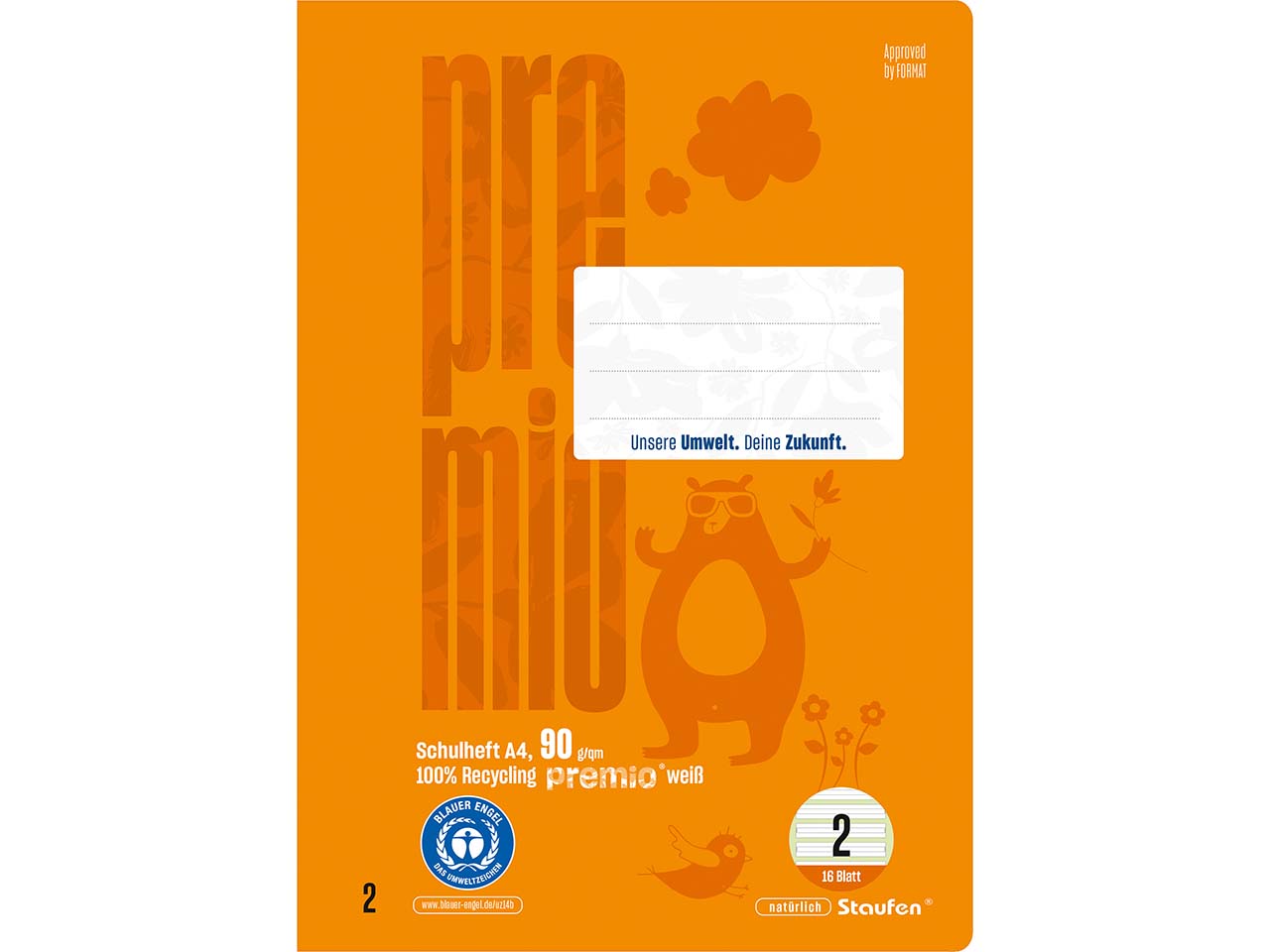 Staufen "Premio" Schulheft " DIN A4, 90g/m², Lineatur 2, mit Kontrastlineatur