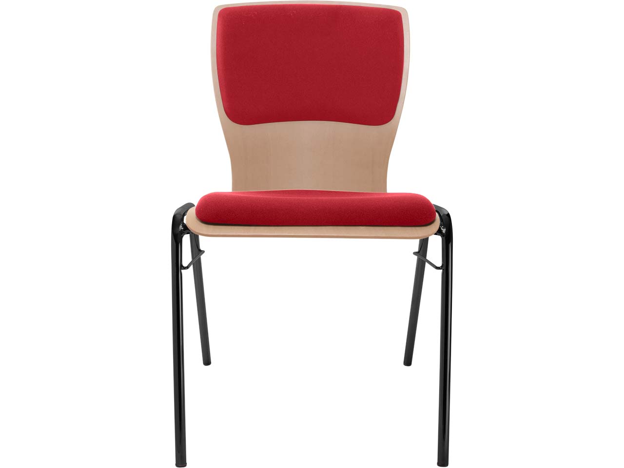 Besucherstuhl "A29" Buche lackiert, Gestell schwarz, Steg, Sitz- und Rückenpolster rot