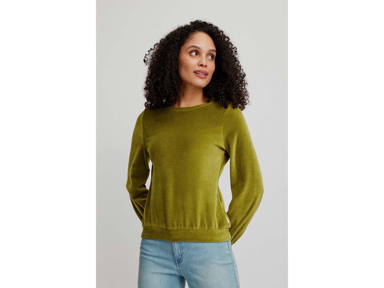 tranquillo Bio-Damen-Langarmshirt aus Nicky Velours, golden cypress, Gr. S