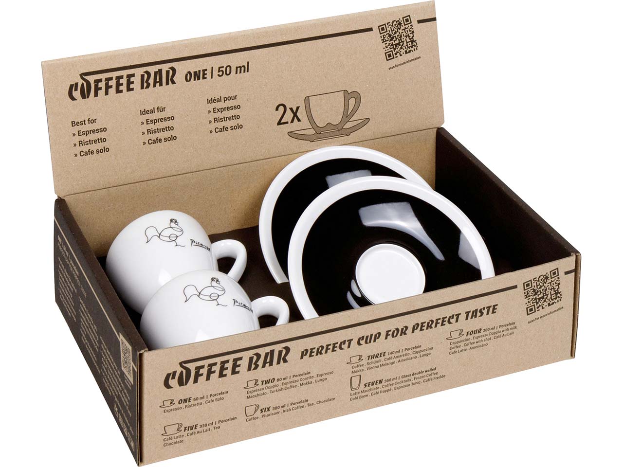 Könitz Espressotassen 2er-Pack "CB ONE Picasso Coq-Detai" mit Untertassen, Volumen: 50 ml