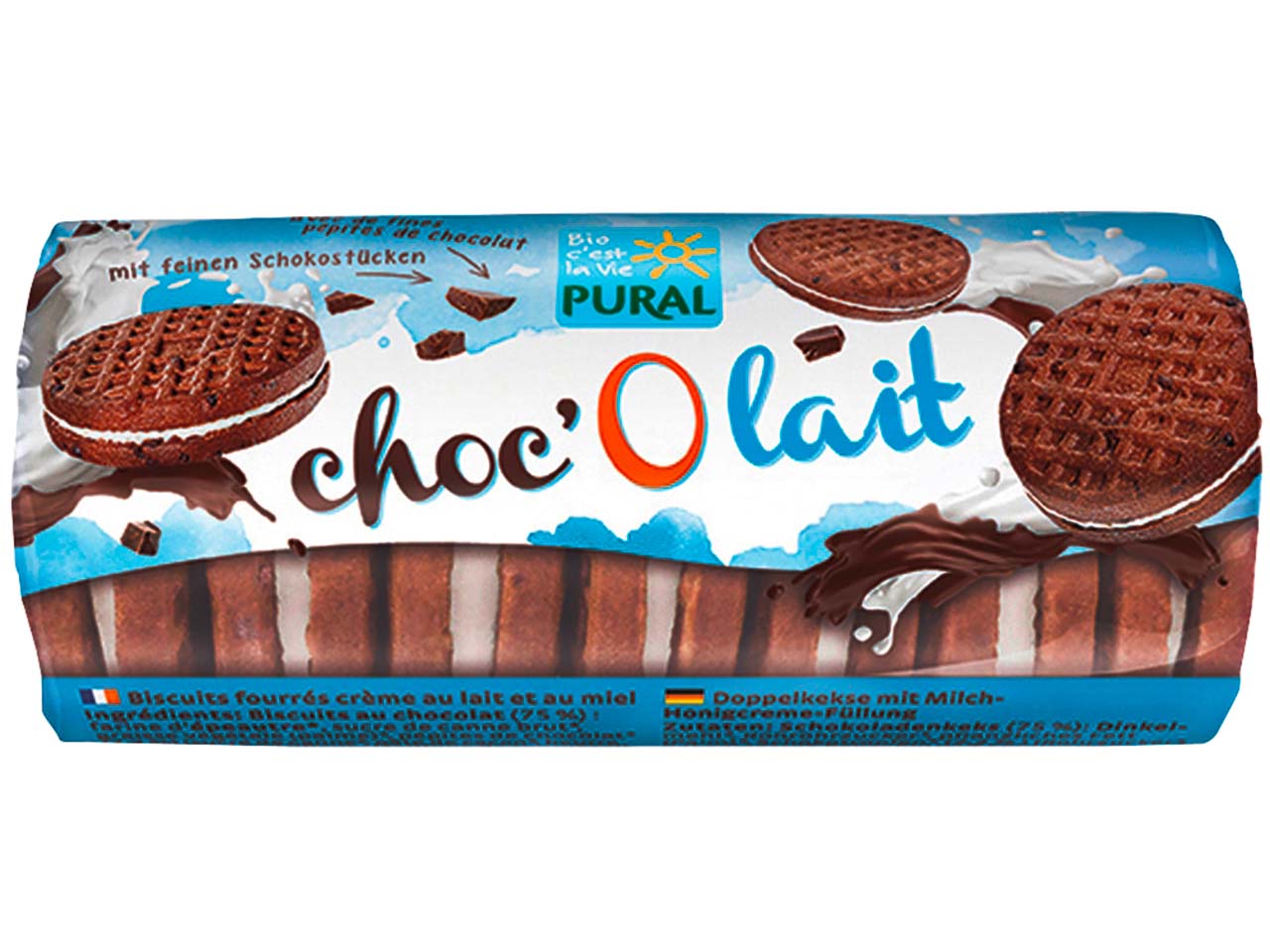 PURAL Bio-Doppelkekse mit Milch-Honigcreme-Füllung "Choc'O lait ", 85 g