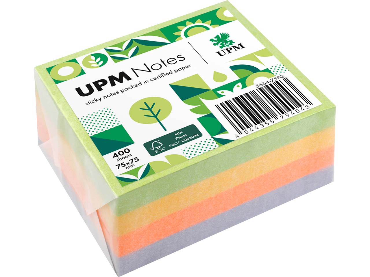 UPM Super Sticky Haftnotiz-Quader "Spring Farbmix" 75 x 75 mm, 400 Blatt, farbig sortiert