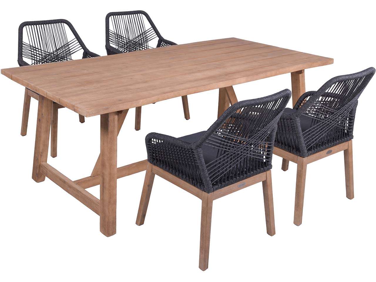 Gartenmöbel-Set "OAKLAND/POMONA 01" 5-tlg. 1 Tisch Akazie, 4 Sessel Seilbespannung dk.grau