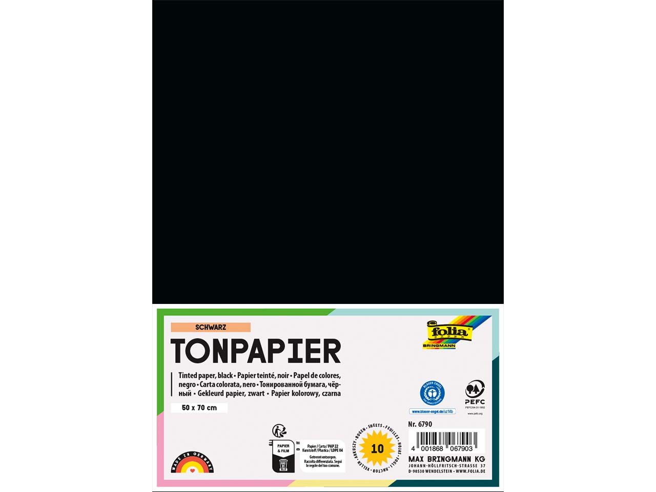 folia Tonpapier, 130 g/m², 50 x 70 cm, 10 Bogen, schwarz
