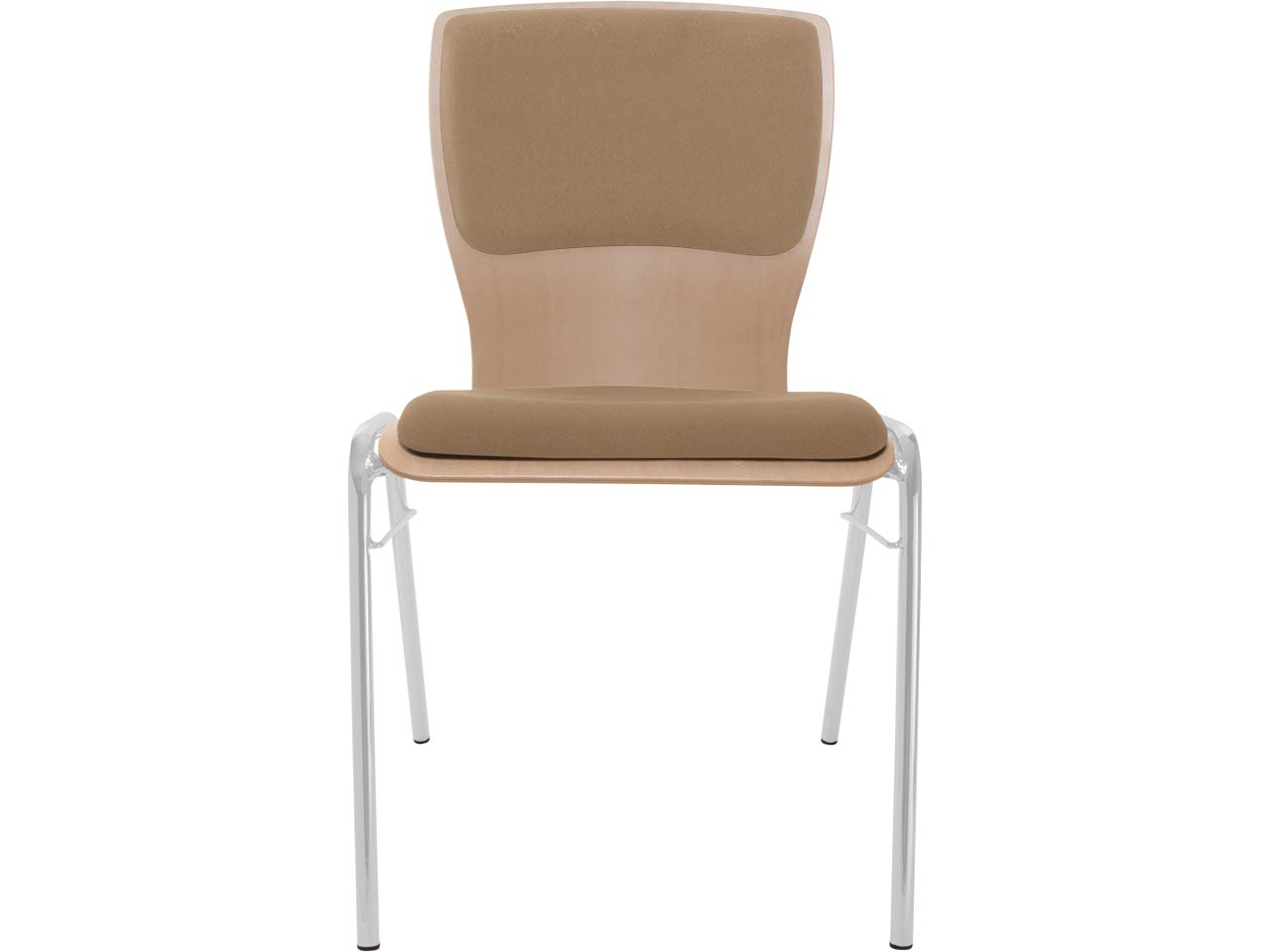 Besucherstuhl "A29" Buche lackiert, Gestell silber, Steg, Sitz- und Rückenpolster braun