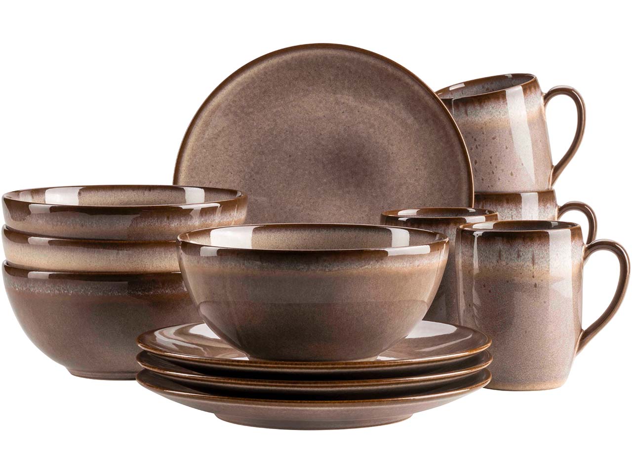 Mäser Frühstücksset 12-tlg. "Smoky's" Steinzeug, braun