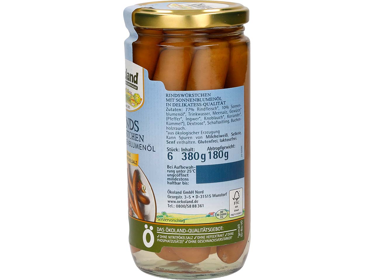 Ökoland Bio-Rindswürstchen, 380 g