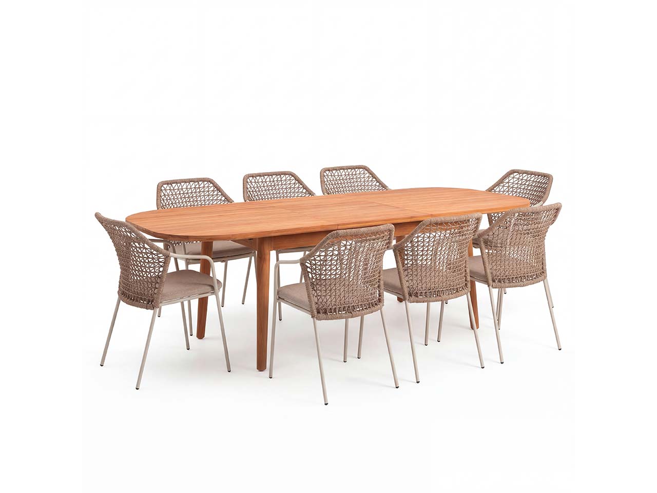 Gartenmöbel-Set "Madera & Burano" 9-tlg. 1 Tisch 180/240 x 100 cm, 8 Sessel, teak/sand