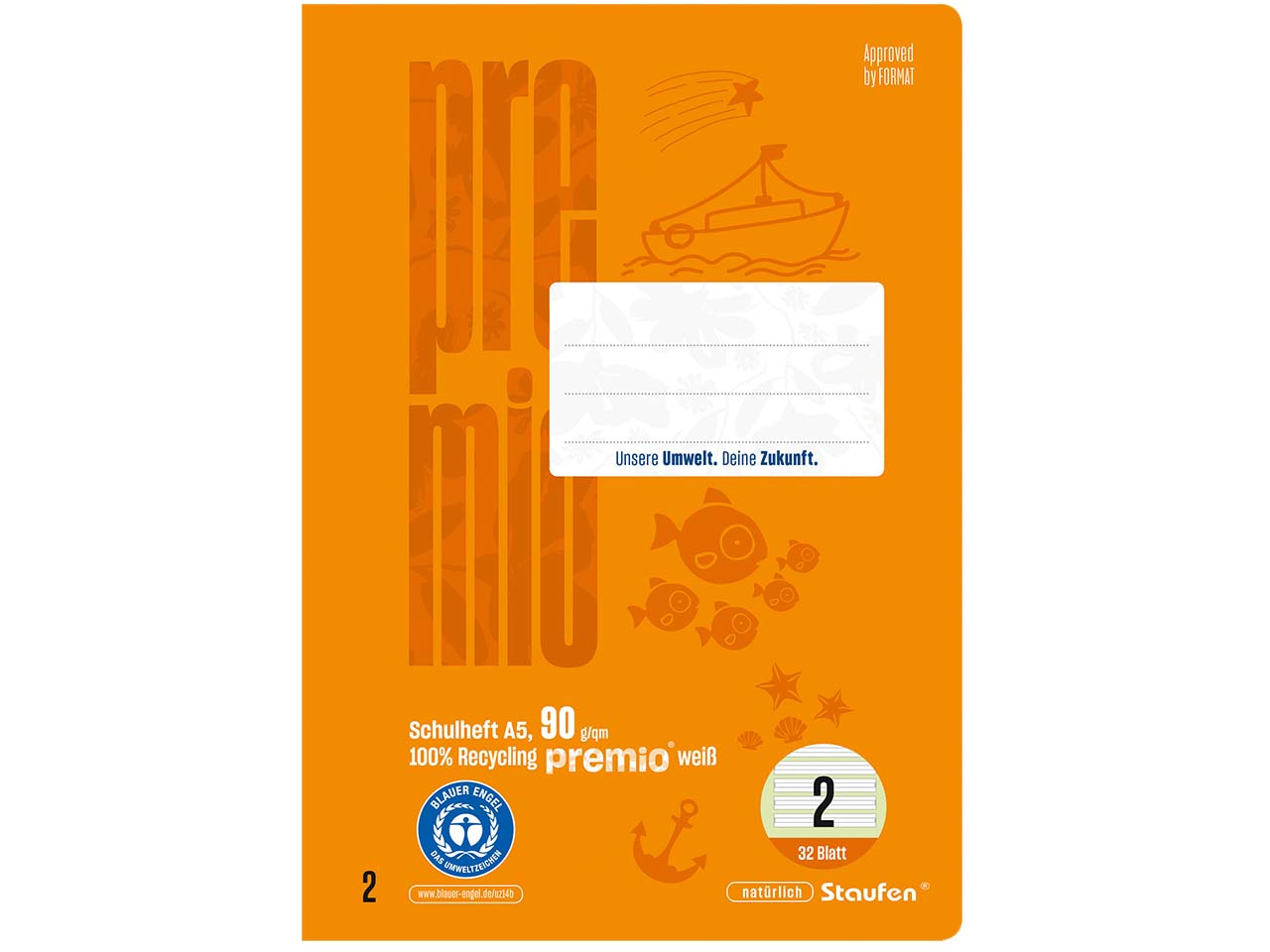 Staufen "Premio" Doppelschulheft DIN A5, 90 g/m², Lineatur 2, Kontrastlineatur