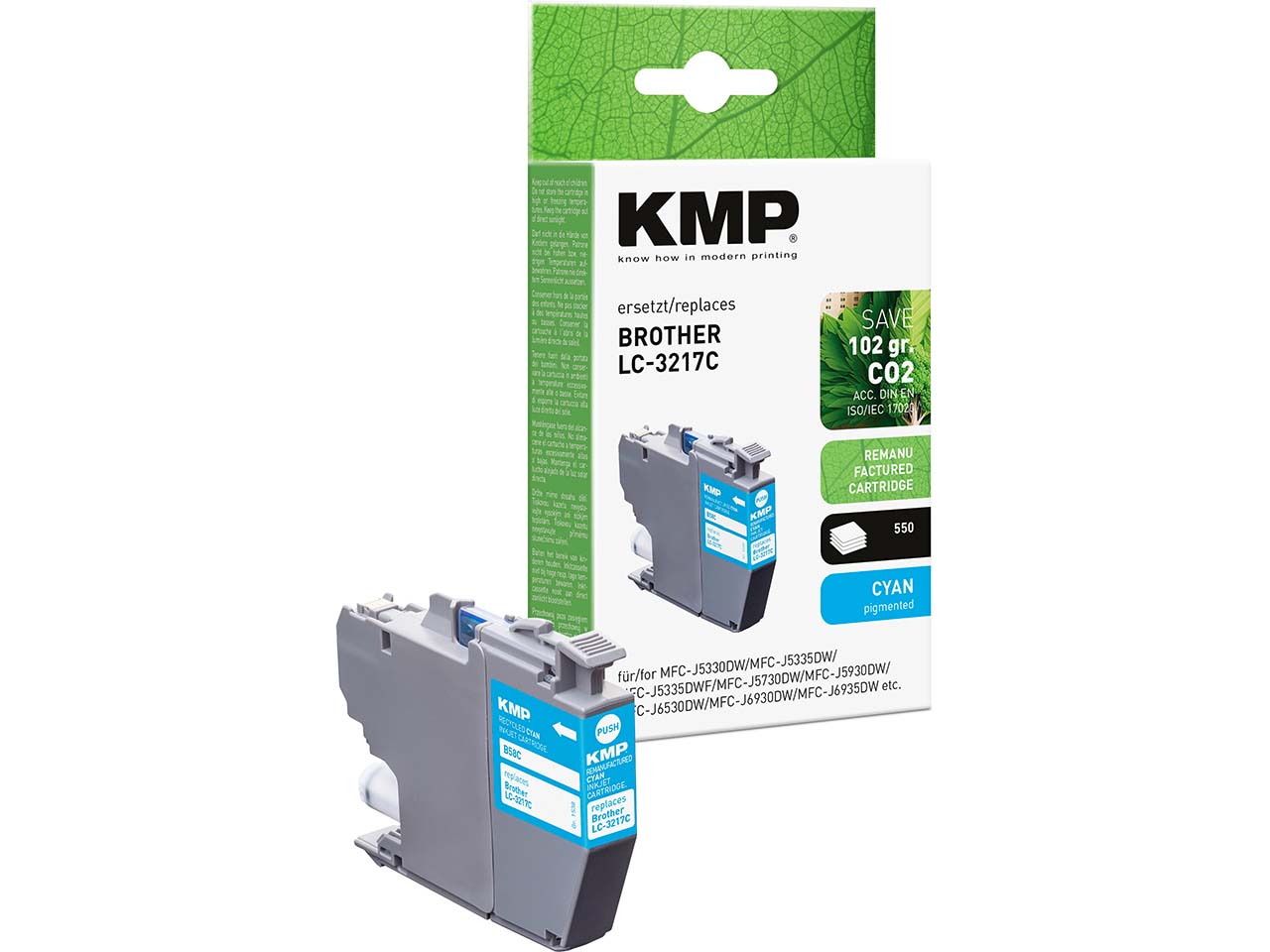 KMP Tintenpatrone ersetzt Brother LC-3217C cyan