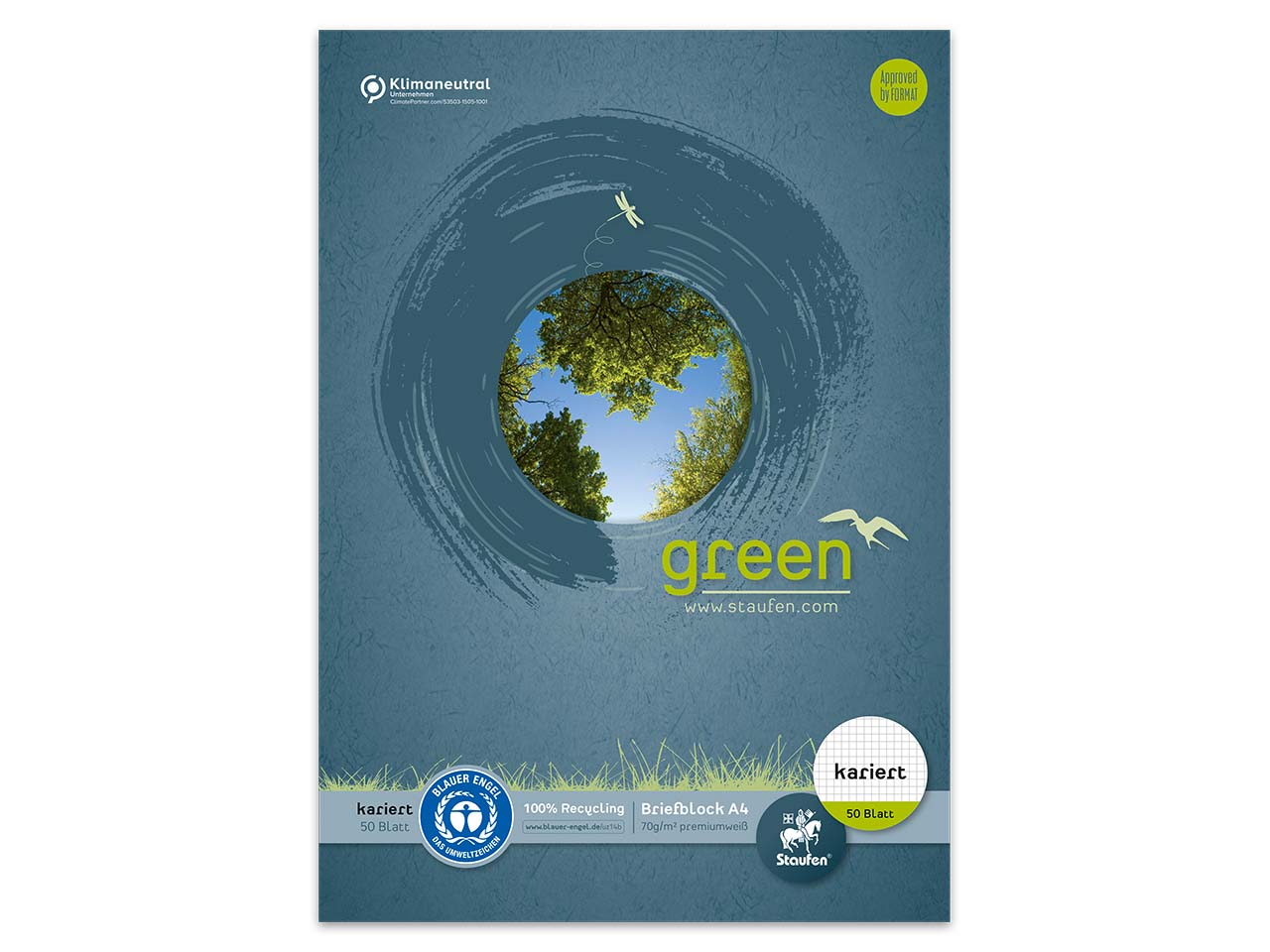 Staufen Schreibblock 'green' DIN A4 kariert, 50 Blatt, 70 g/m²