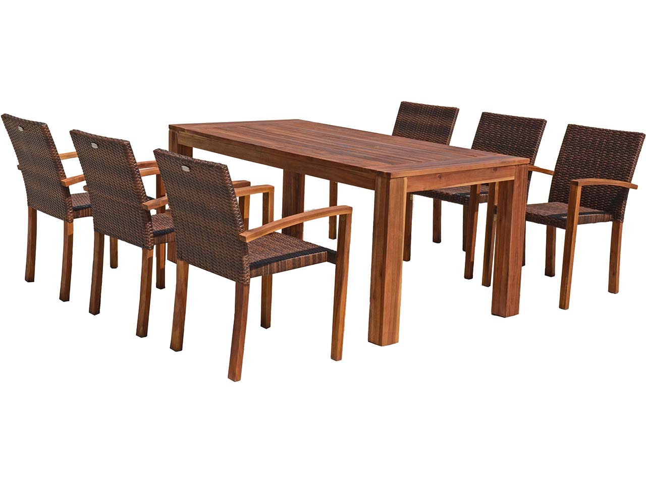 Gartenmöbel-Set "TOPEKA" 7-tlg. 1 Tisch Akazie, 6 Sessel Kunststoffgeflecht hellbraun