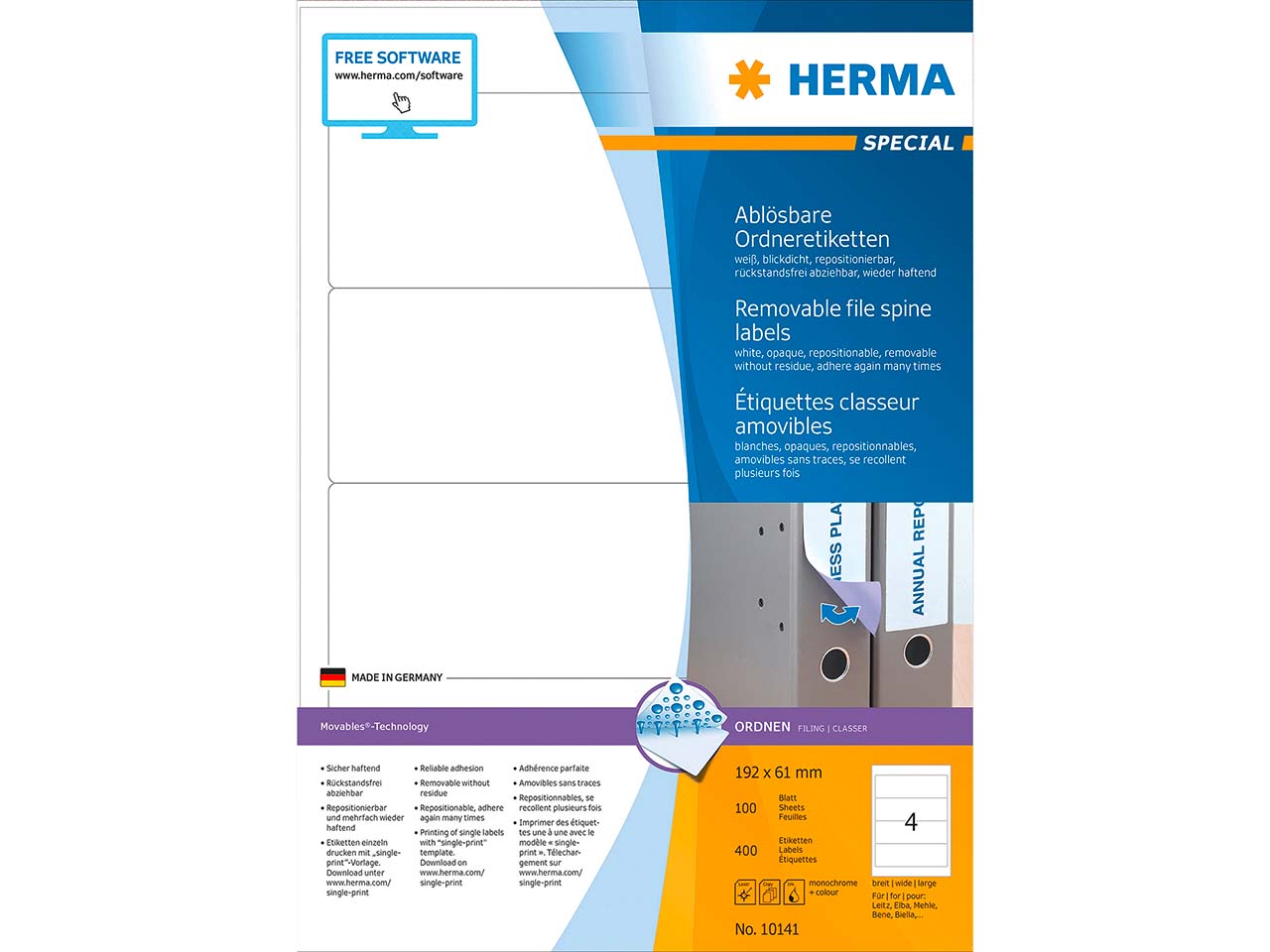 400 HERMA Ordnerrückenschilder 61 x 192 mm