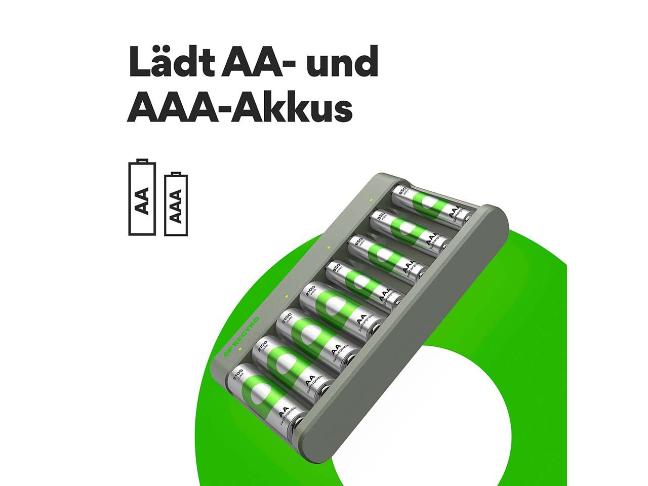 GP Battery USB Ladegerät "E821U" inkl. 4 x AA mit je 2.000 mAh und 4 x AAA mit je 850 mAh