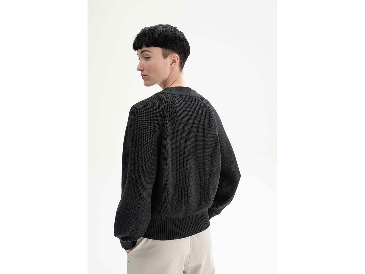 MELA Bio-Damen-Rippstrick-Cardigan 'BHUMA' mit Raglan-Ärmel, schwarz, Gr. S