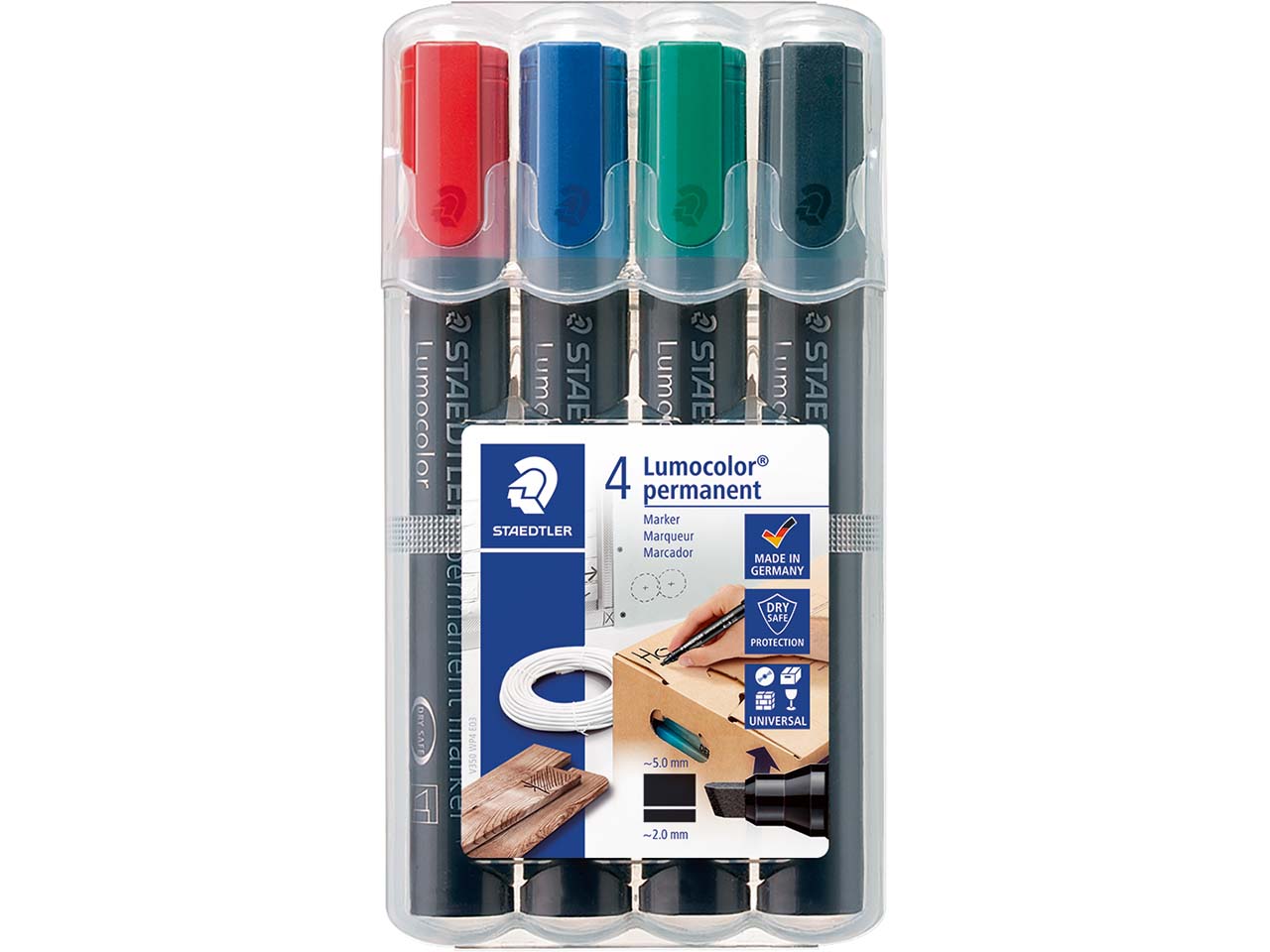 4 Staedtler Permanentmarker 'Lumocolor 350' sortierte Farben, mit Keilspitze