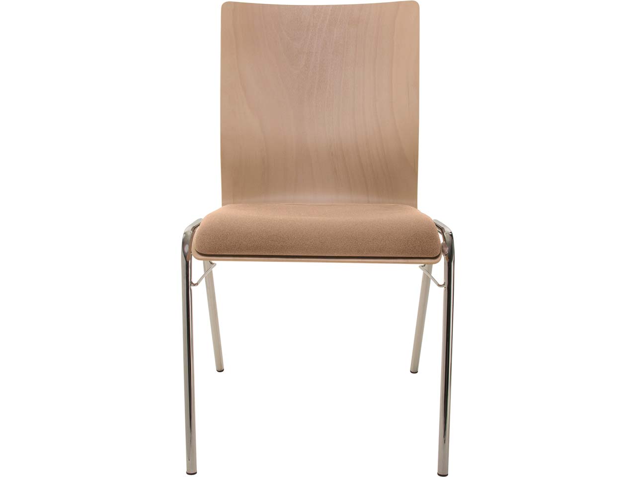 Besucherstuhl "A45" Buche, Gestell verchromt, Steg, Sitzpolster braun