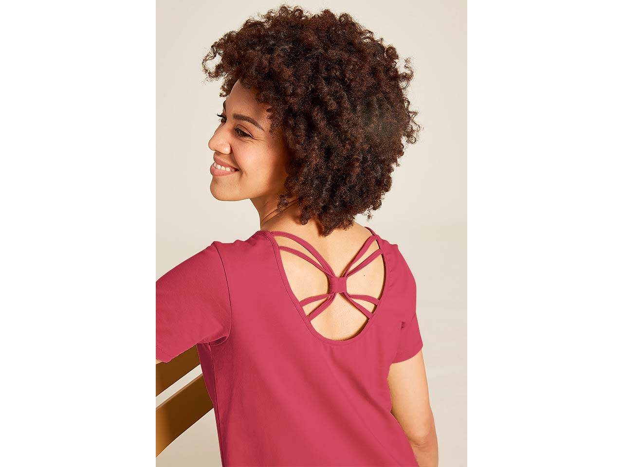 tranquillo Bio-Damen-T-Shirt mit gekreuzten Rückendetails, anemone, Gr. S
