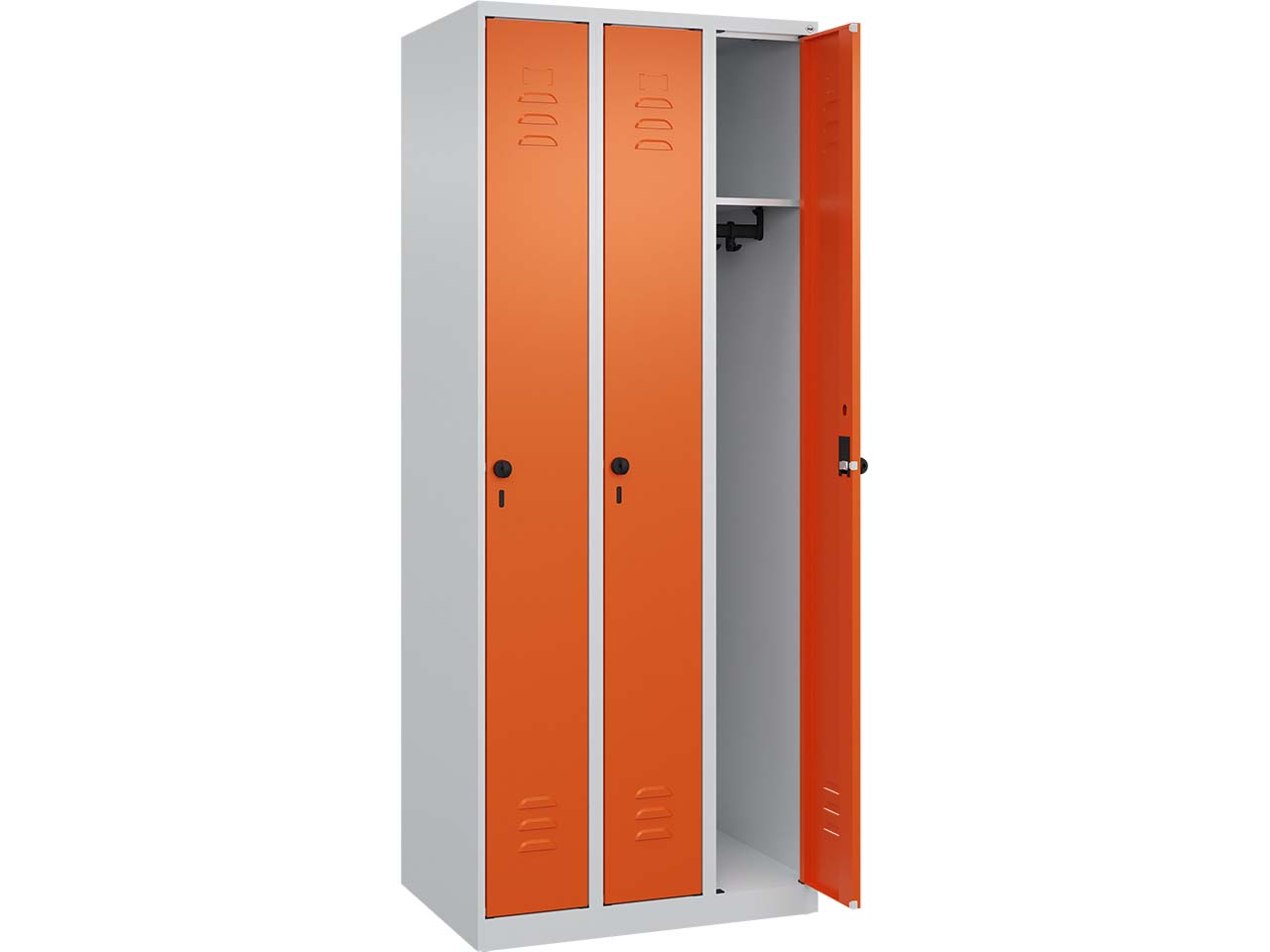 C+P Spind Classic PLUS, 3 Abteile, 1850x750x500mm, Lichtgrau/Reinorange