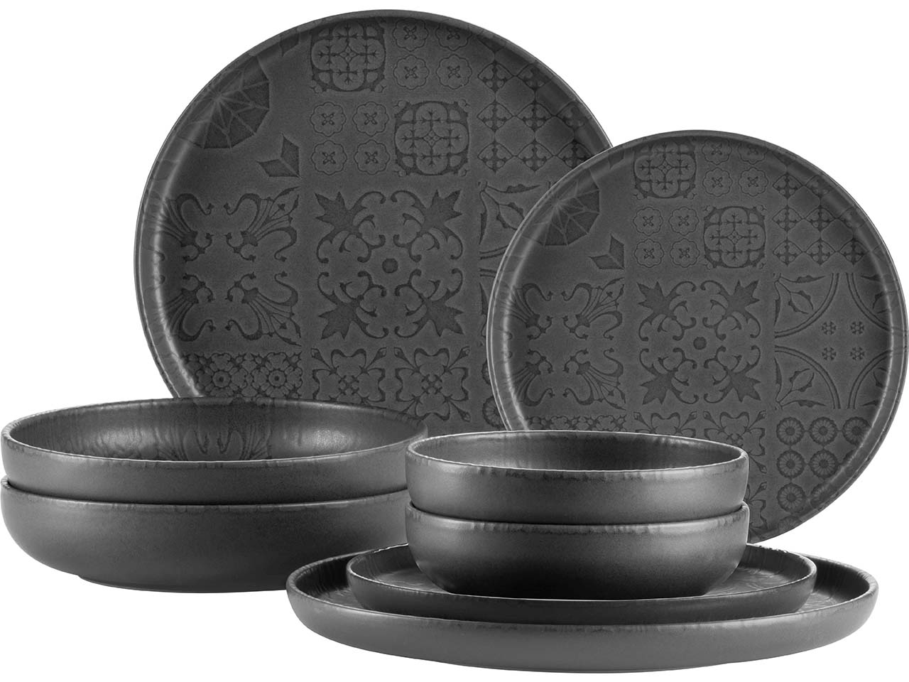 Mäser Kombiservice 8-tlg. "Trad. Tiles" Steinzeug, schwarz
