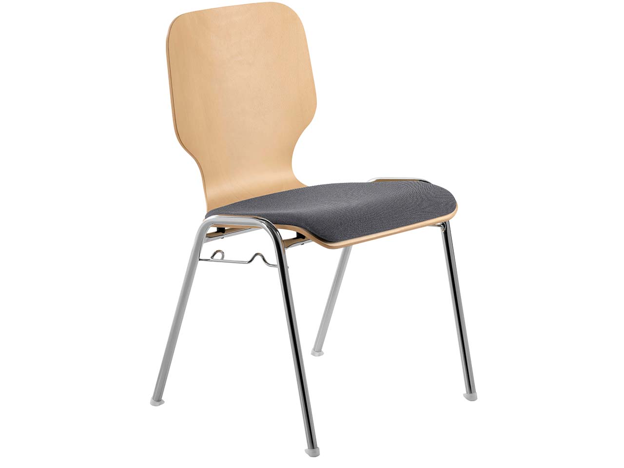 Besucherstuhl "211604" Buche lackiert, Gestell verchromt, Sitzpolster grau