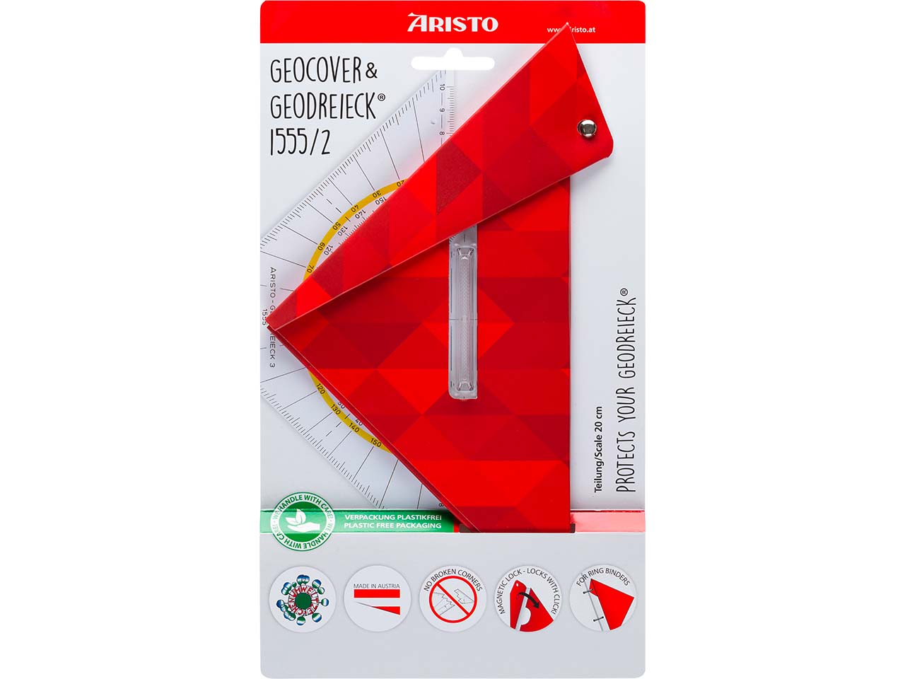 ARISTO Geocover rot, inkl. Geodreieck® 22,5 cm, Motiv Basic