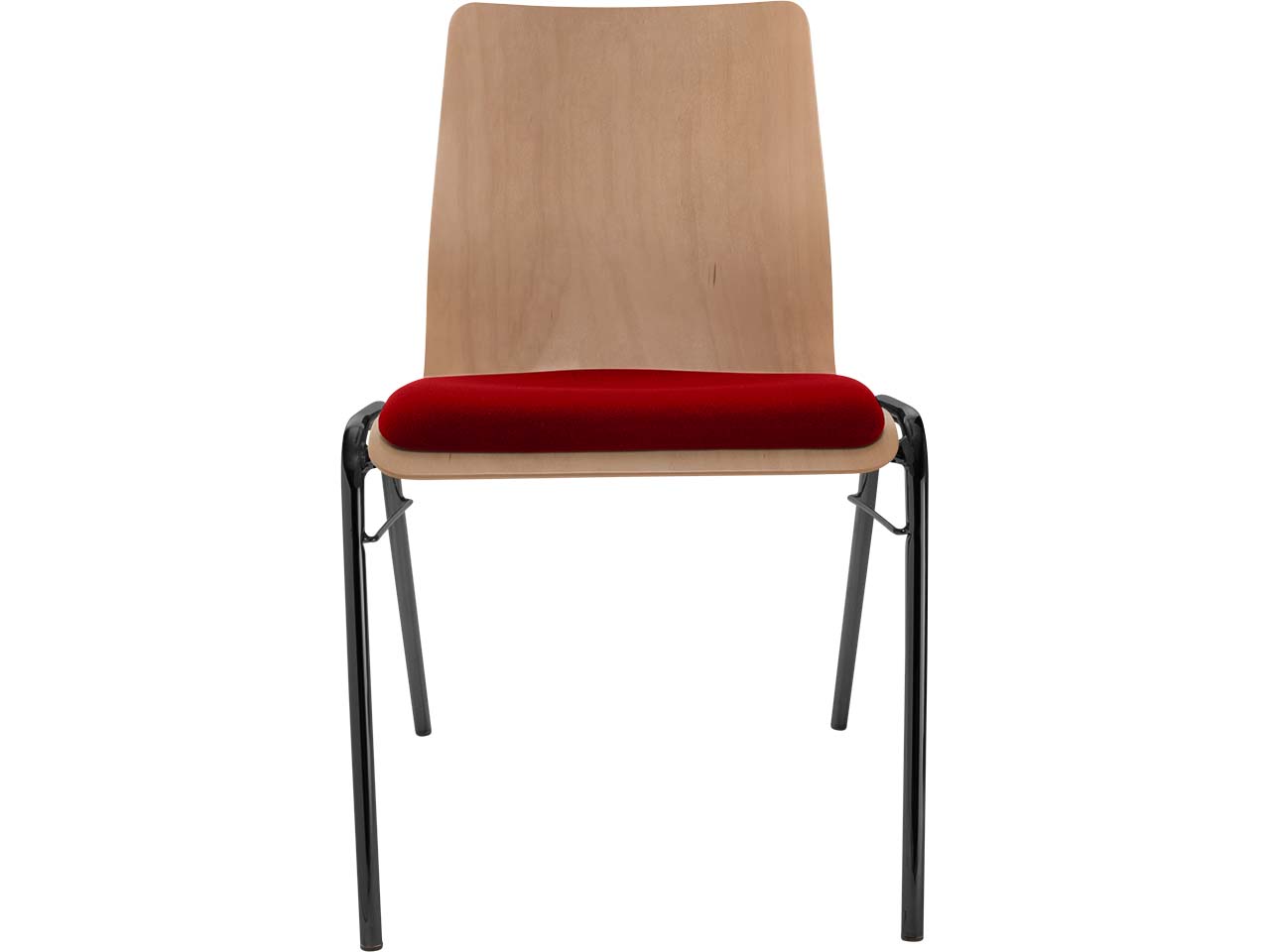 Besucherstuhl "A1" Buche, Gestell schwarz, Steg, Sitzpolster rot